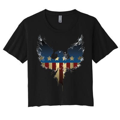 USA Eagle American Flag Grunge Women's Crop Top Tee