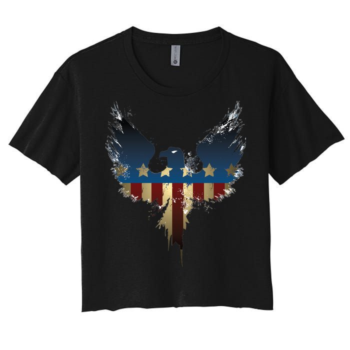 USA Eagle American Flag Grunge Women's Crop Top Tee