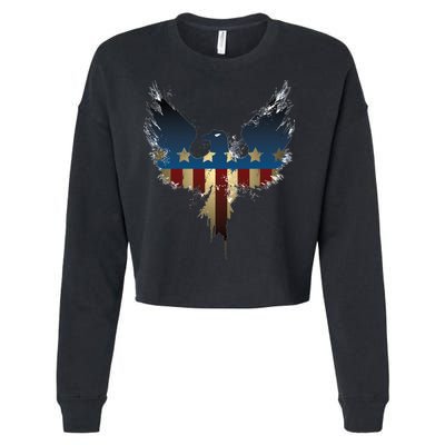 USA Eagle American Flag Grunge Cropped Pullover Crew