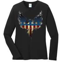 USA Eagle American Flag Grunge Ladies Long Sleeve Shirt