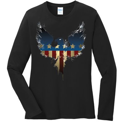 USA Eagle American Flag Grunge Ladies Long Sleeve Shirt