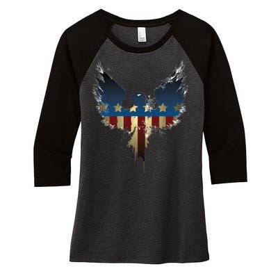 USA Eagle American Flag Grunge Women's Tri-Blend 3/4-Sleeve Raglan Shirt