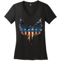 USA Eagle American Flag Grunge Women's V-Neck T-Shirt