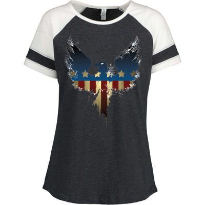 USA Eagle American Flag Grunge Enza Ladies Jersey Colorblock Tee