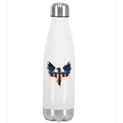 USA Eagle American Flag Grunge Stainless Steel Insulated Water Bottle