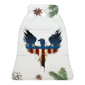 USA Eagle American Flag Grunge Ceramic Bell Ornament