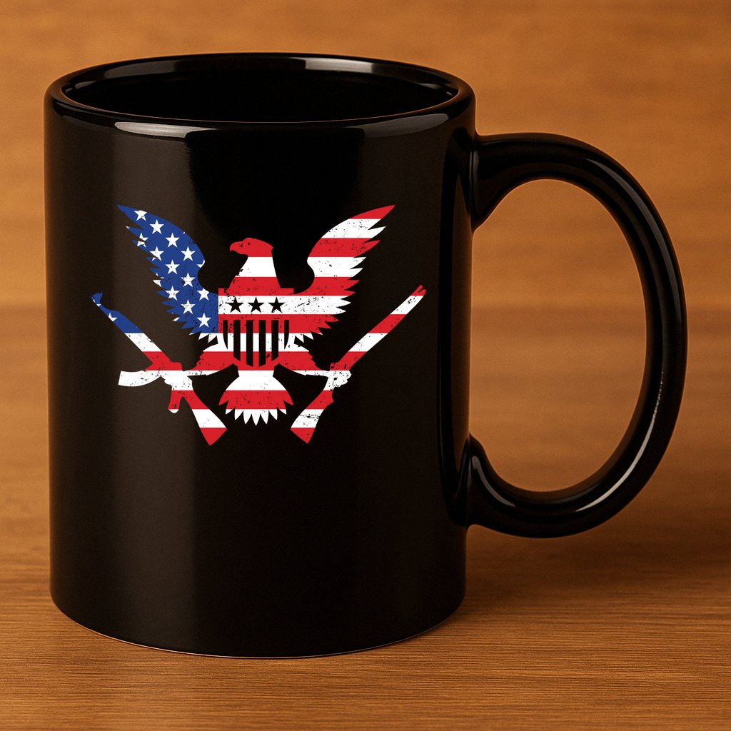 USA Eagle Gun Emblem 11oz C Handle Ceramic Mug