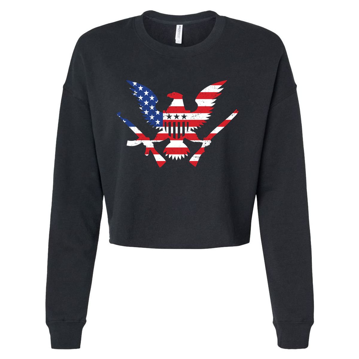 USA Eagle Gun Emblem Cropped Pullover Crew