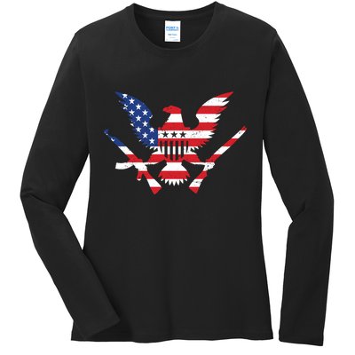 USA Eagle Gun Emblem Ladies Long Sleeve Shirt