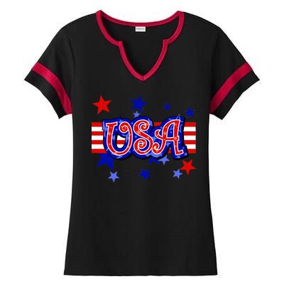 USA Festive Celebration Ladies Halftime Notch Neck Tee