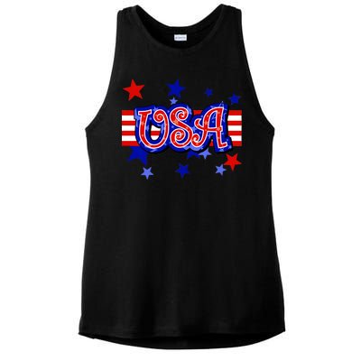 USA Festive Celebration Ladies PosiCharge Tri-Blend Wicking Tank