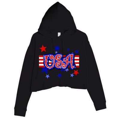 USA Festive Celebration Crop Fleece Hoodie