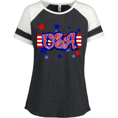 USA Festive Celebration Enza Ladies Jersey Colorblock Tee