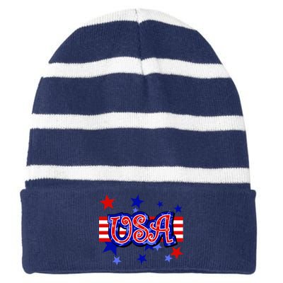 USA Festive Celebration Striped Beanie with Solid Band