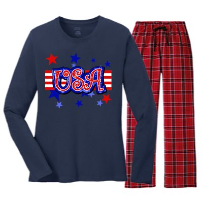 USA Festive Celebration Women's Long Sleeve Flannel Pajama Set 