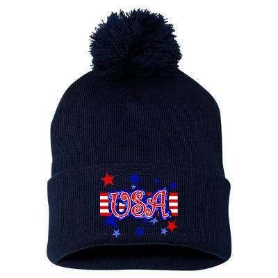 USA Festive Celebration Pom Pom 12in Knit Beanie