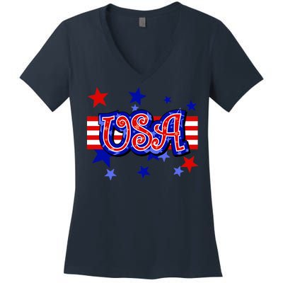 USA Festive Celebration Women's V-Neck T-Shirt