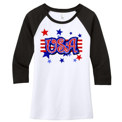 USA Festive Celebration Women's Tri-Blend 3/4-Sleeve Raglan Shirt