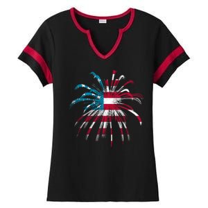 Usa Firework 4th Of July Ladies Halftime Notch Neck Tee