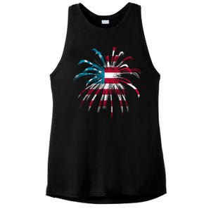 Usa Firework 4th Of July Ladies PosiCharge Tri-Blend Wicking Tank