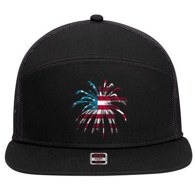 Usa Firework 4th Of July 7 Panel Mesh Trucker Snapback Hat