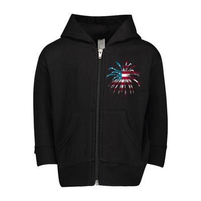 Usa Firework 4th Of July Toddler Zip Fleece Hoodie