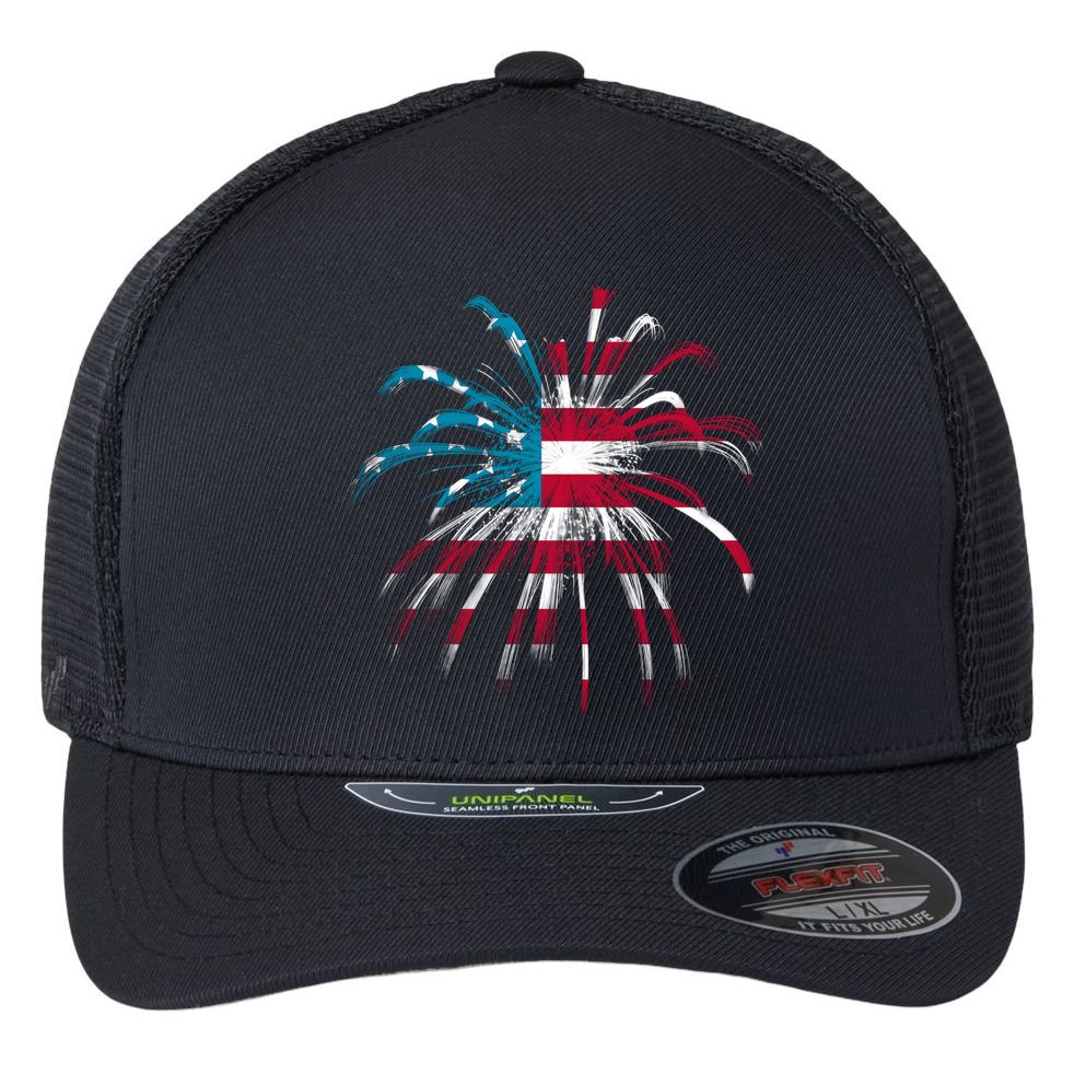 Usa Firework 4th Of July Flexfit Unipanel Trucker Cap