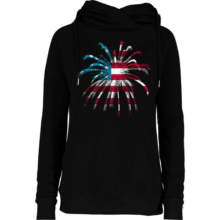 Usa Firework 4th Of July Womens Funnel Neck Pullover Hood