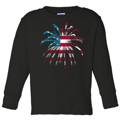 Usa Firework 4th Of July Toddler Long Sleeve Shirt