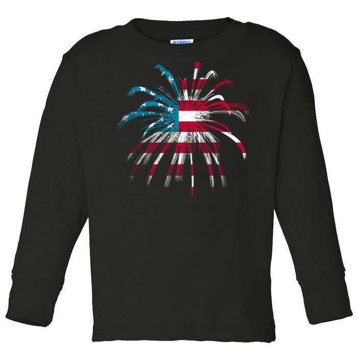 Usa Firework 4th Of July Toddler Long Sleeve Shirt