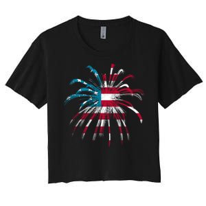 Usa Firework 4th Of July Women's Crop Top Tee