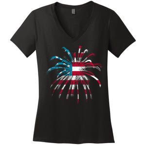 Usa Firework 4th Of July Women's V-Neck T-Shirt