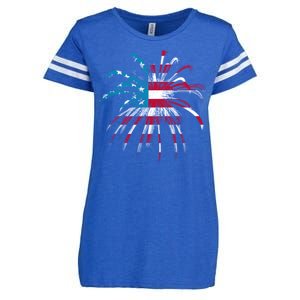 Usa Firework 4th Of July Enza Ladies Jersey Football T-Shirt