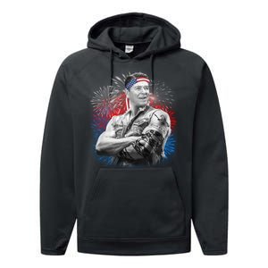 USA Fireworks Patriotic Ronald Reagan  Performance Fleece Hoodie