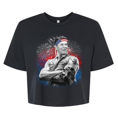 USA Fireworks Patriotic Ronald Reagan  Bella+Canvas Jersey Crop Tee