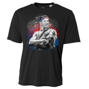 USA Fireworks Patriotic Ronald Reagan  Cooling Performance Crew T-Shirt