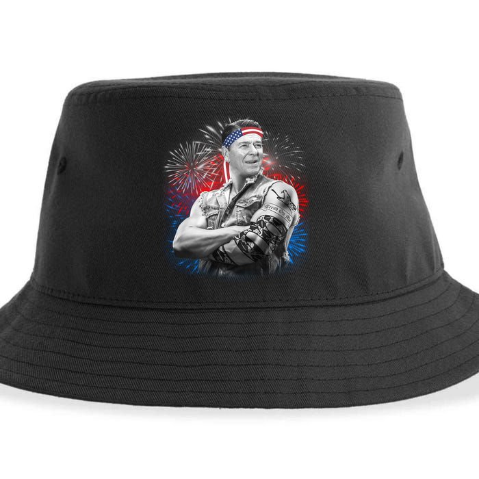 USA Fireworks Patriotic Ronald Reagan  Sustainable Bucket Hat