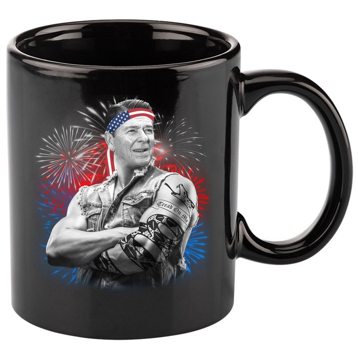 USA Fireworks Patriotic Ronald Reagan  11oz C Handle Ceramic Mug
