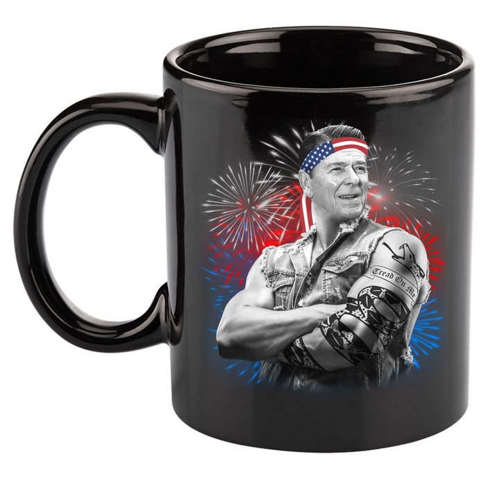 USA Fireworks Patriotic Ronald Reagan  11oz C Handle Ceramic Mug