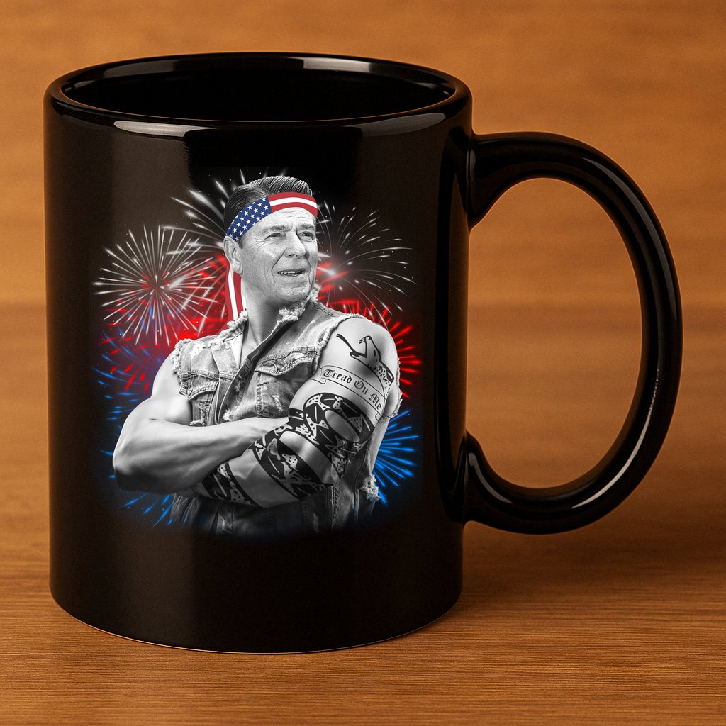 USA Fireworks Patriotic Ronald Reagan  11oz C Handle Ceramic Mug