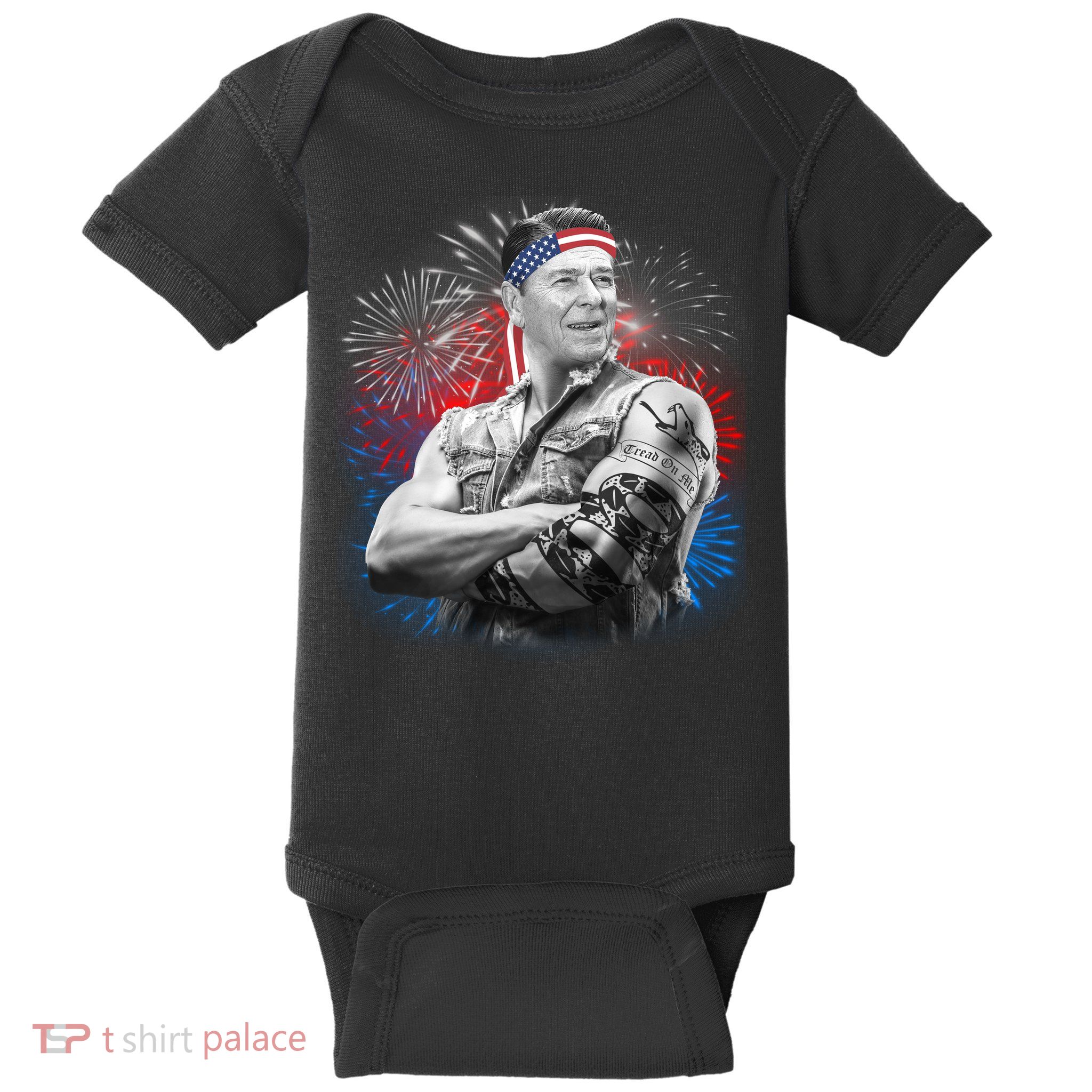 USA Fireworks Patriotic Ronald Reagan  Baby Bodysuit