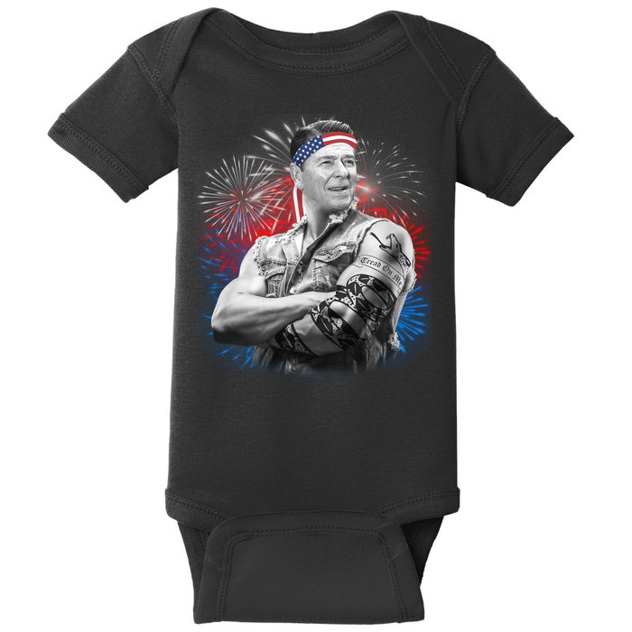 USA Fireworks Patriotic Ronald Reagan  Baby Bodysuit