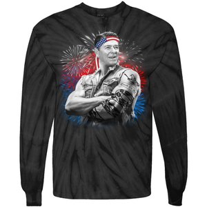 USA Fireworks Patriotic Ronald Reagan  Tie-Dye Long Sleeve Shirt