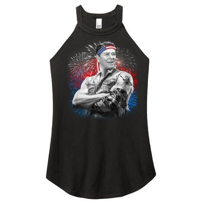 USA Fireworks Patriotic Ronald Reagan  Women’s Perfect Tri Rocker Tank