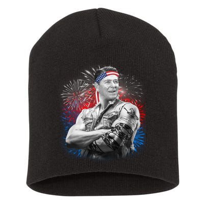 USA Fireworks Patriotic Ronald Reagan  Short Acrylic Beanie