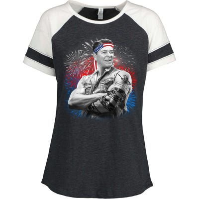 USA Fireworks Patriotic Ronald Reagan  Enza Ladies Jersey Colorblock Tee