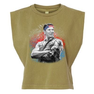 USA Fireworks Patriotic Ronald Reagan  Garment-Dyed Women's Muscle Tee