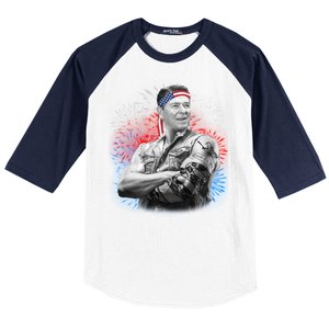 USA Fireworks Patriotic Ronald Reagan  Baseball Sleeve Shirt