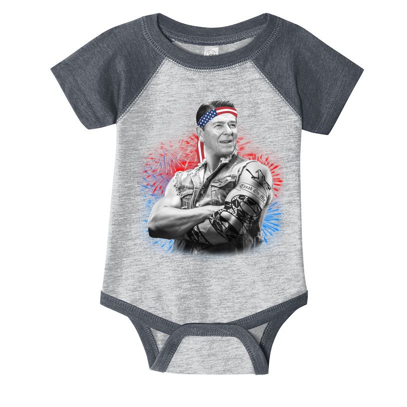 USA Fireworks Patriotic Ronald Reagan  Infant Baby Jersey Bodysuit