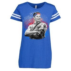 USA Fireworks Patriotic Ronald Reagan  Enza Ladies Jersey Football T-Shirt